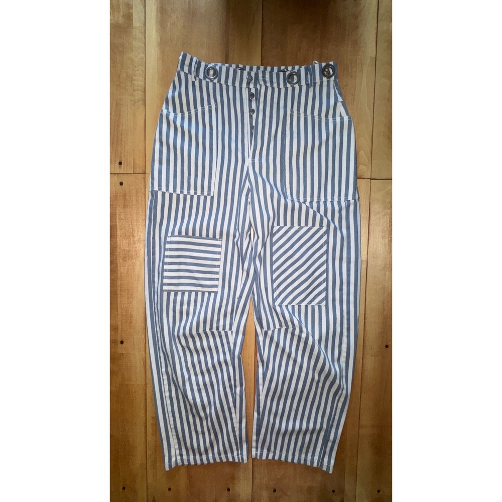 Urban Daisy Blue White Striped High Rise Grommet Patchwork Pants Womens Medium